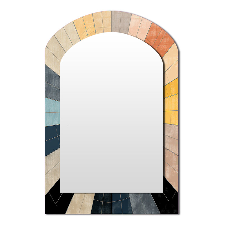 Mid-Century New Balance Abstract Geometrics III - Midcentury Modern Arch Large Mirror, Modern Asymmetrical Unique Wall Mirror Decor, Printed Metal Art
