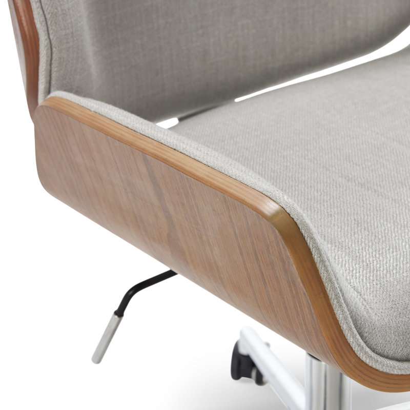 Elle Decor Ophelia Office Chair, Curved Bentwood Low-Back and Seat, Chrome Swivel Base, Woven Fabric, Gray