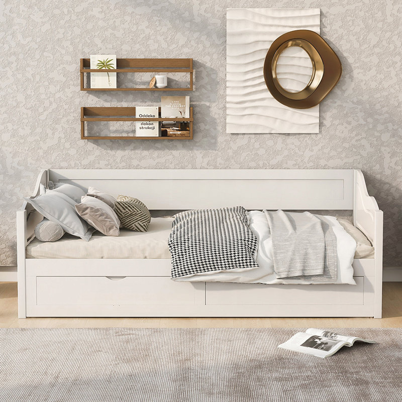Sturdy Wooden Daybed with Trundle and Storage Drawers, Extendable Sofa Bed for Versatile Use, White