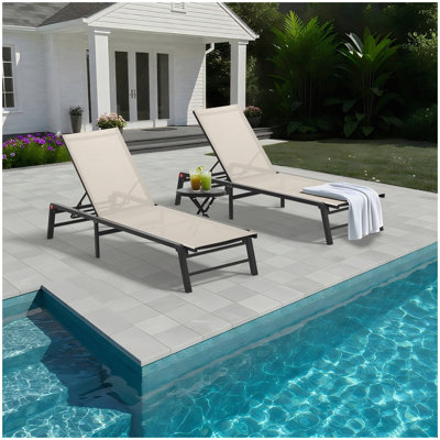 Chaise longue d'extérieur sans assemblage, ensemble de 2 chaises d'extérieur en aluminium, chaise longue de piscine à dossier ajustable au bord de la piscine à dossier réglable (ensemble de 2)