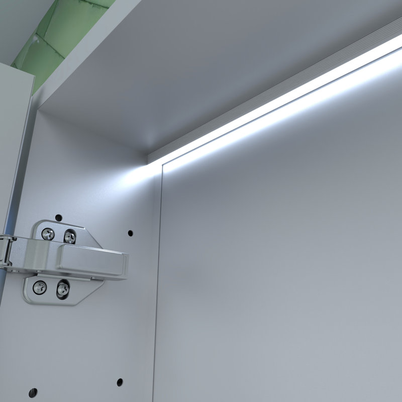 24 po X P 30 H, alliage d'aluminium argenté, armoire à pharmacie, miroir à DEL, trois lumières colorées, tablettes réglables, affichage caché de l'heure / température