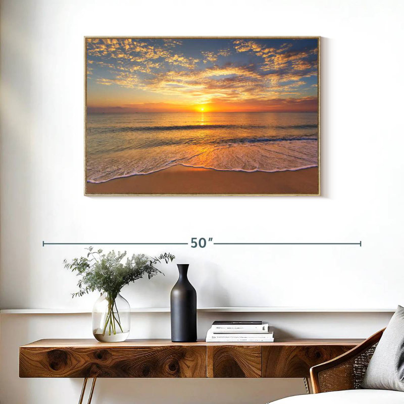 Vue apaisante sur l'océan, Cadre flottant en bois naturel, 37 po x 25 po