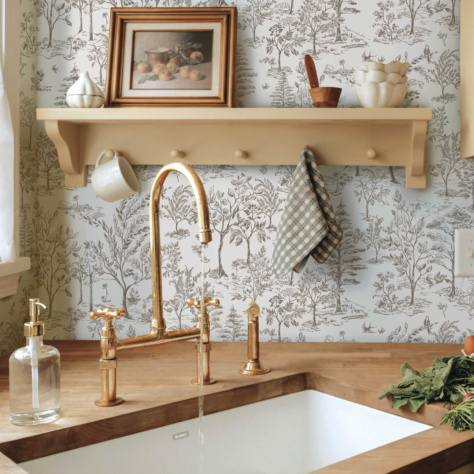 Arbor Toile Self-Adhesive Wallpaper Roll, Cocoa