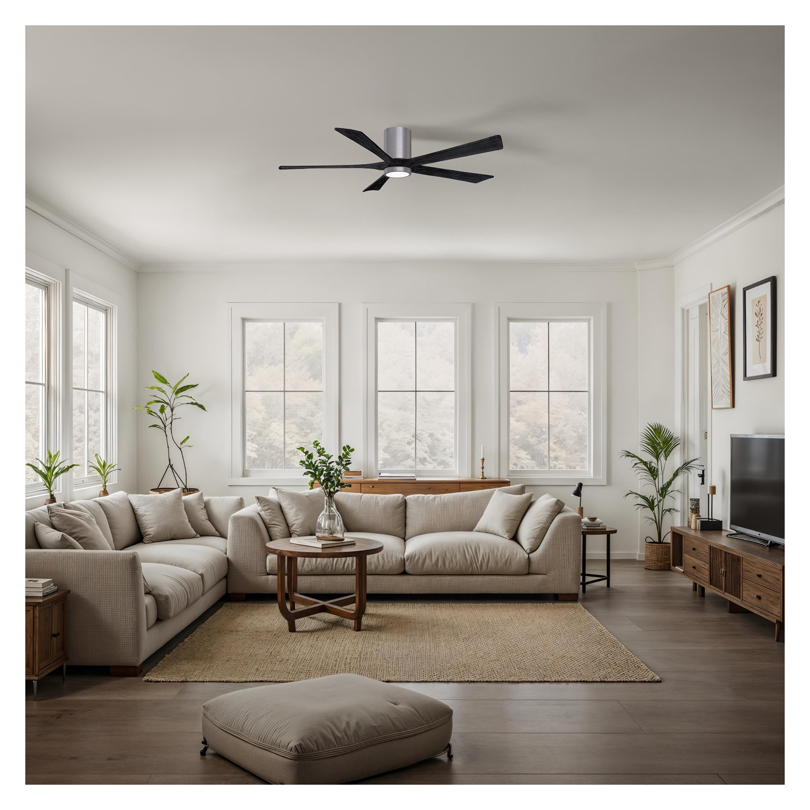 Irene 5 - Blade LED Ceiling Fan with Light Kit Included, Matte Black, Brushed Pewter, 60"