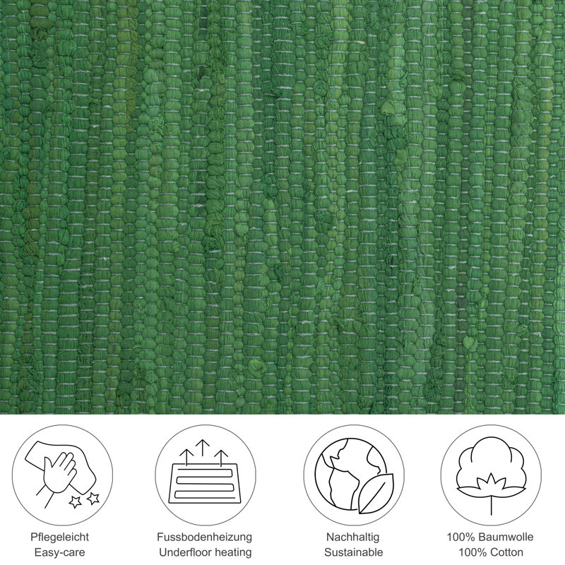 Coll Hand Woven Flatweave Green Area Rug, Rectangle 160 x 230cm