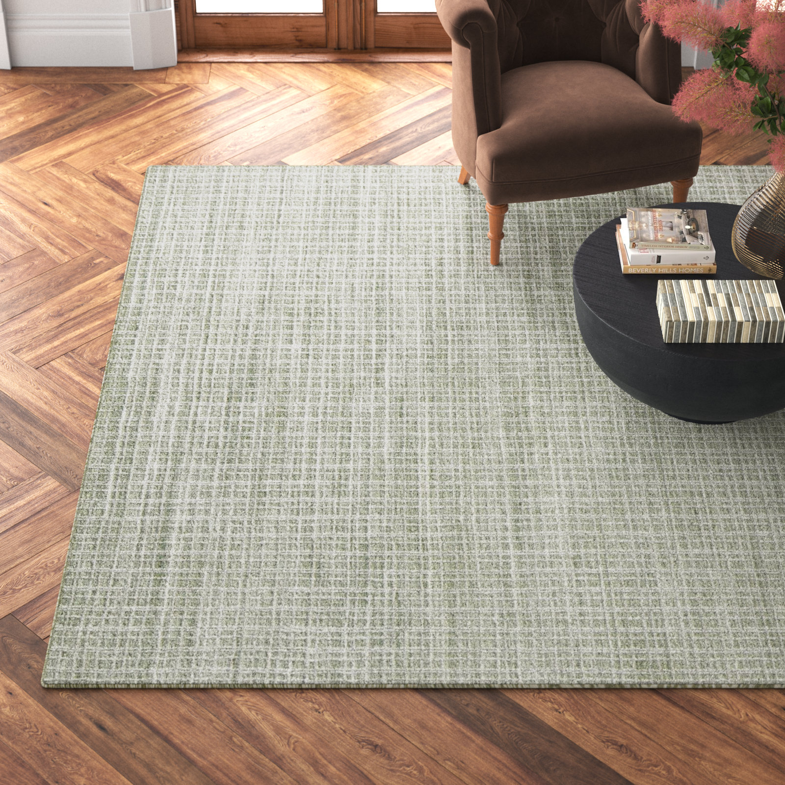 Hannon Green Hand-Woven Geometric Rug, Rectangle 12' x 18'