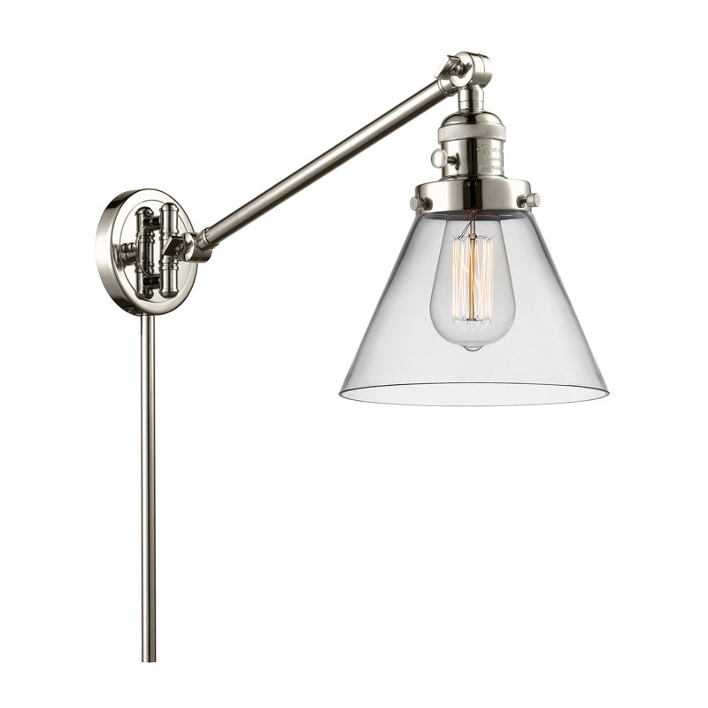 Lampe murale avec bras pivotant 1 lumière Cone, Nickel poli, Ampoule à DEL rétro de 3,5 W, Clair