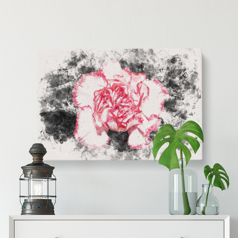 Pink Carnation Flower Watercolour - Wrapped Canvas, 50cm H x 76cm W x 3cm D