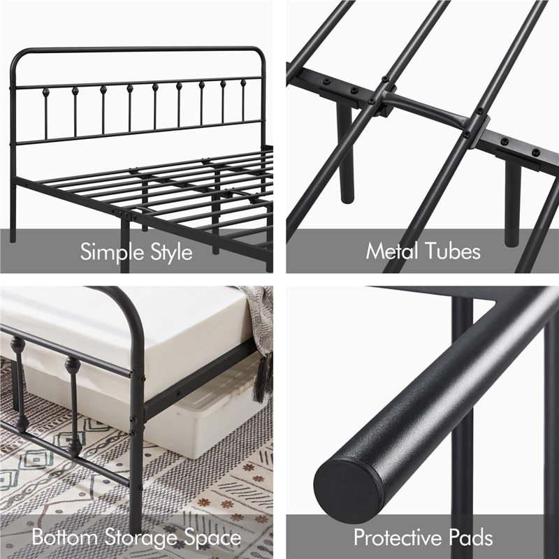 Black Metal California King Bed Frame with High Headboard
