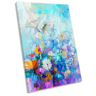 X7985 Blue Flowers Floral Repro - Wrapped Canvas Painting
