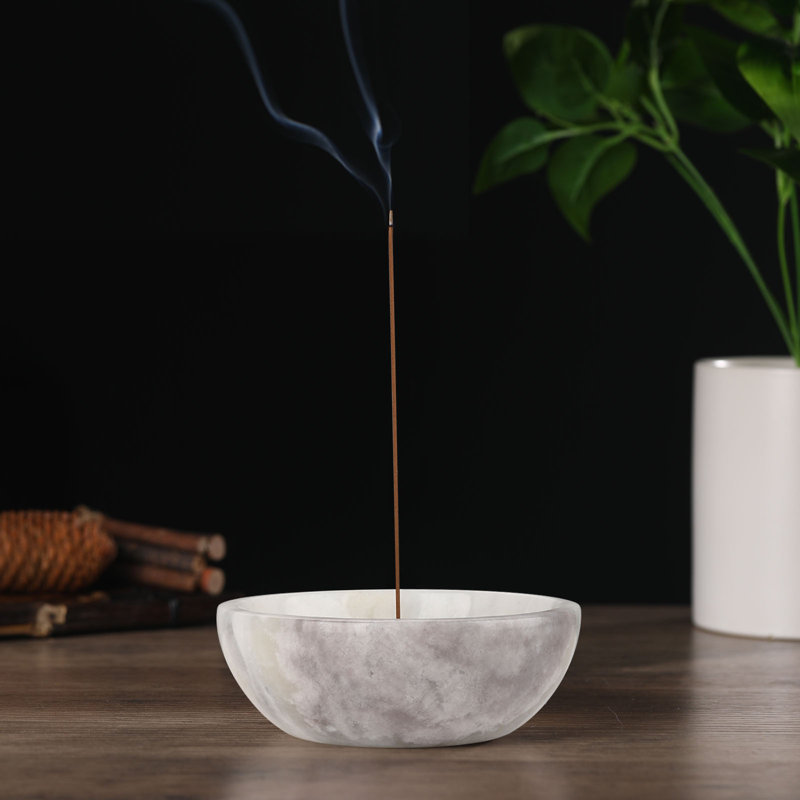 Brûleur d'encens en marbre, Blanc / Gris