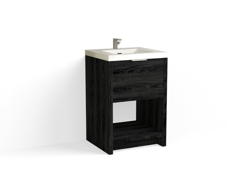 Vista 24" W Freestanding Single Bathroom Vanity, White Gloss, Charred/Satin Nickel, Single-Hole
