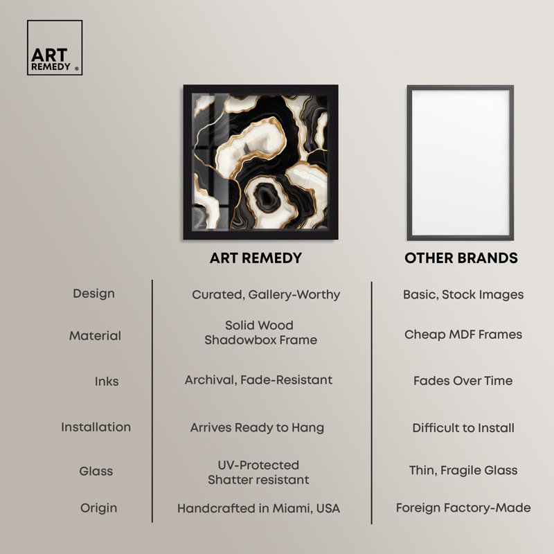 «Coal Core Shadowbox Print Geode» par Art Remedy, H 13 po x l 13 po, Noir