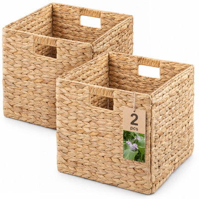 Paniers de rangement pliables en jacinthe d'eau SOLHOME, ensemble de 2, naturel, 32 x 32 x 32 cm, paniers cubiques tissés à la main