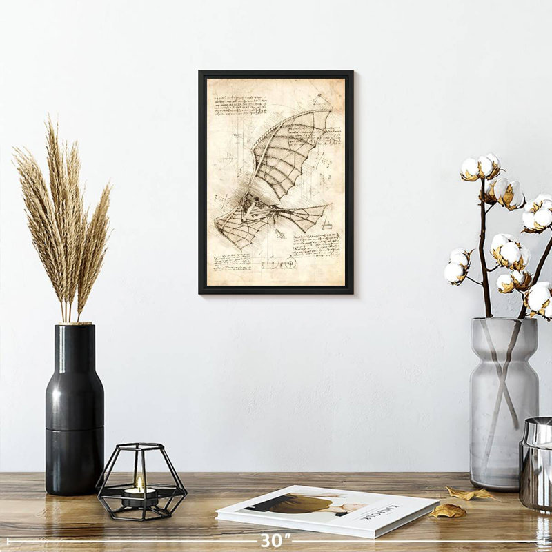 Flying Machine Leonardo Da Vinci, 9" X 13", Floating Frame Black