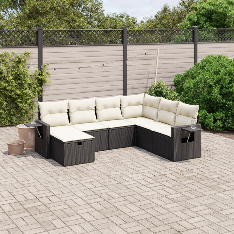Ensemble de canapé de jardin en rotin de polyester noir Vidaxl, acier thermolaqué grand