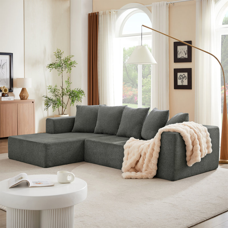 Ensemble de canapé modulaire en L Chenille, Orienté à gauche (vu de face), Gris chenille