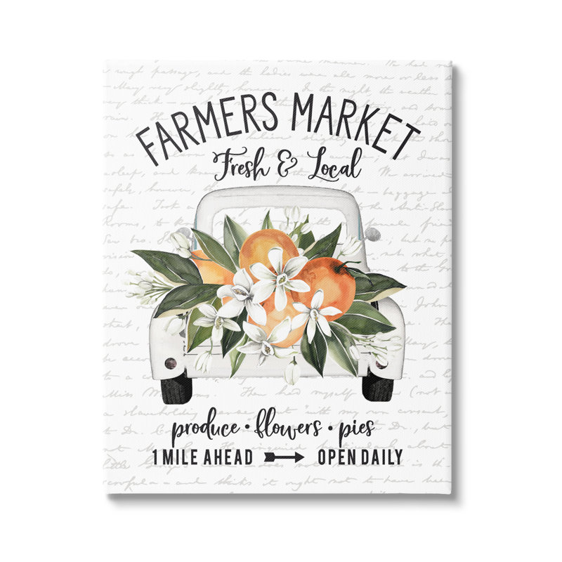 «Farmers Market Orange Blossom Truckoad», art mural sur toile par lettres et lignes, H 48 po x l 36 po x P 1,5 po