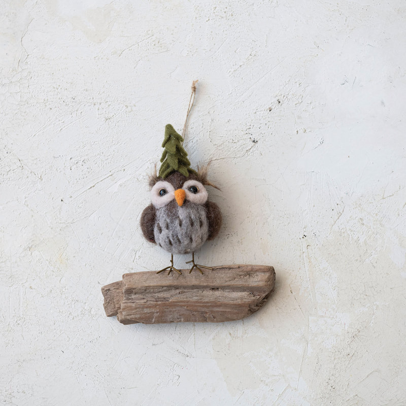 Wool Felt Owl With Tree Hat Ornament