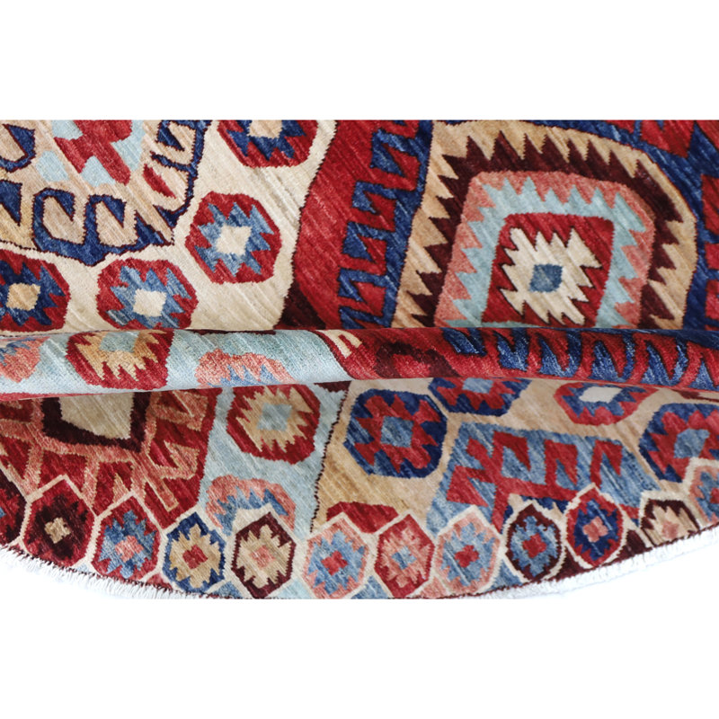 High-Quality Hand-Knotted Red And Navy Area Rug