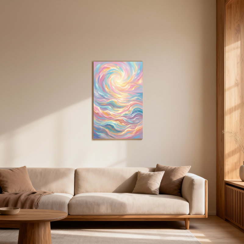 Abstrait tourbillonnant de vagues pastel sur toile, H 48 po x l 32 po