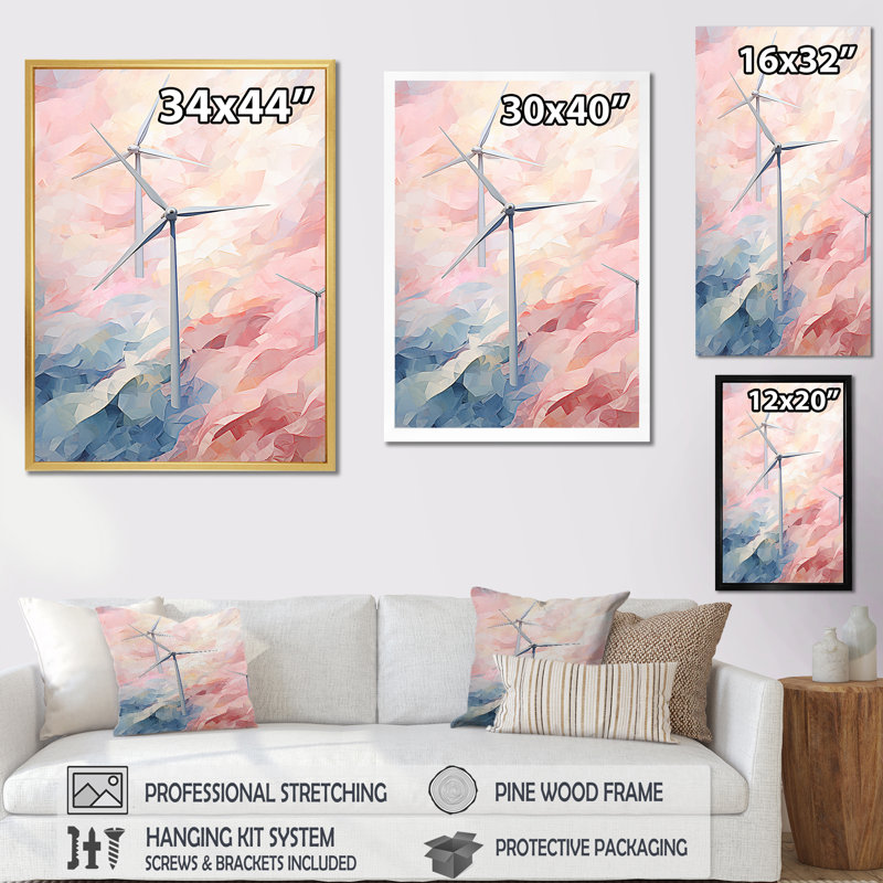 Minimalisme, éoliennes sur toile, Cadre simple noir, H 32 po x l 16 po x P 1 po
