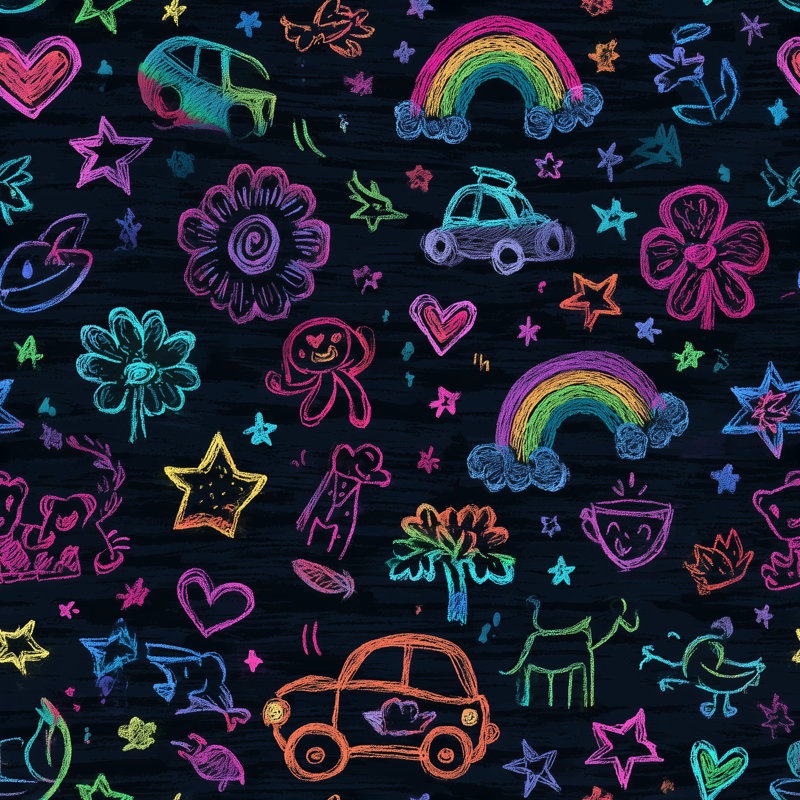 Papier peint tableau noir foncé Neon Doodles, Peler et coller