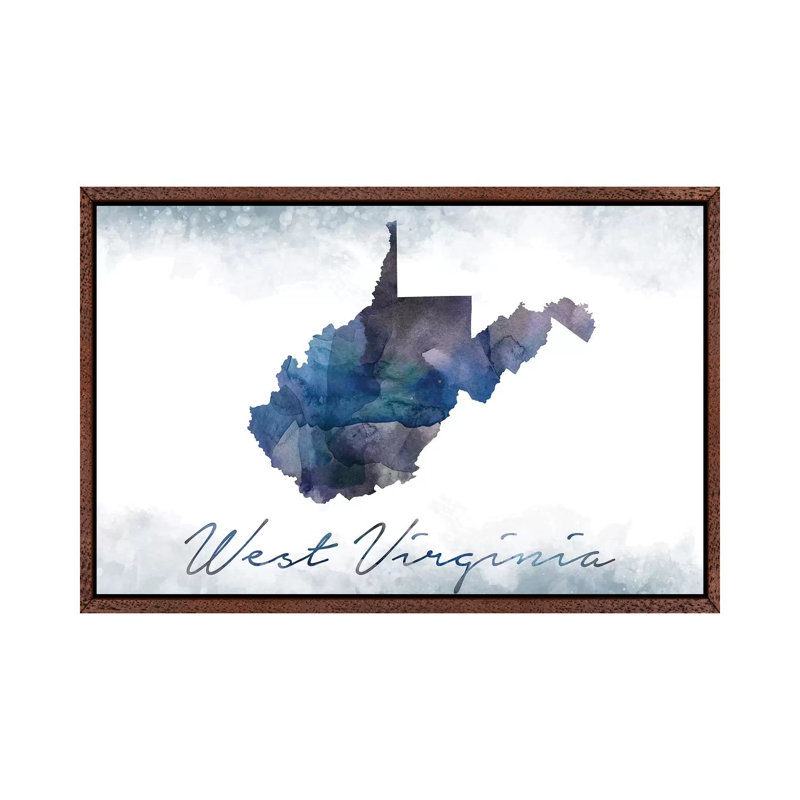 West Virginia State Bluish - Print on Canvas, 45.72cm H x 66.04cm W x 3.81cm D, Classic Brown Wood Framed