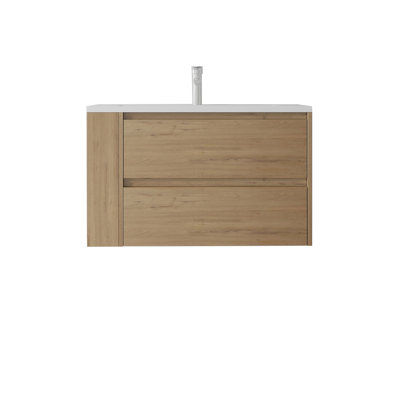 Meuble-lavabo flottant 36 po avec lavabo, porte à fermeture en douceur, lavabo en céramique, contreplaqué 36 po