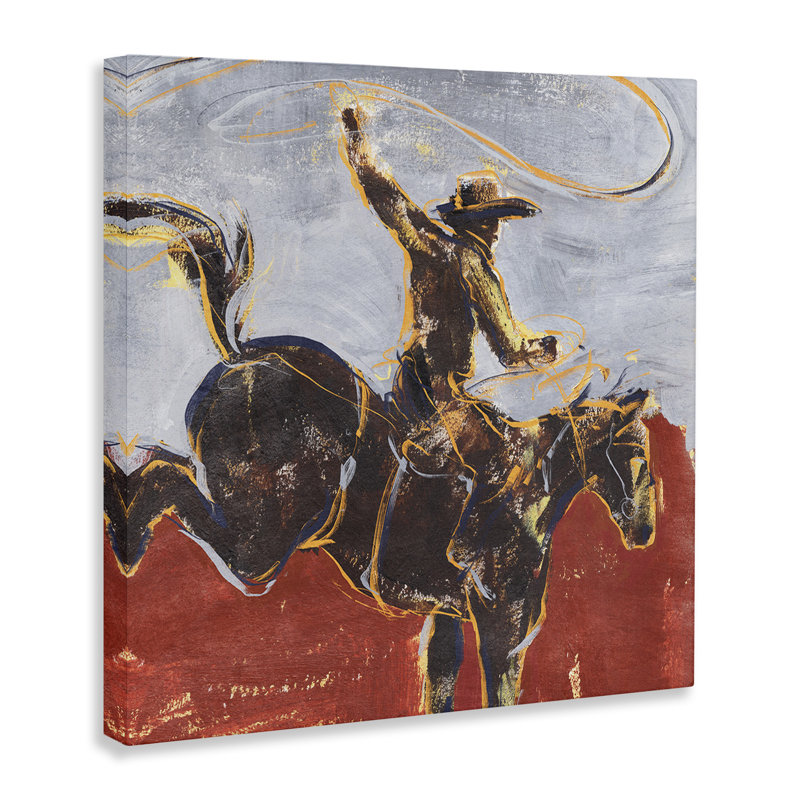 «Rustic Western Cowboy Wild Horse Lasso XL», art mural sur toile par Annie Warren, H 30 po x l 30 po