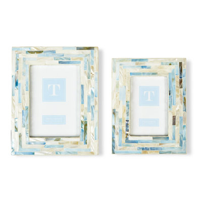 Shimmering Blues Mother of Pearl Tile Set of 2 Decorative Photo Frames for Tabletop Display