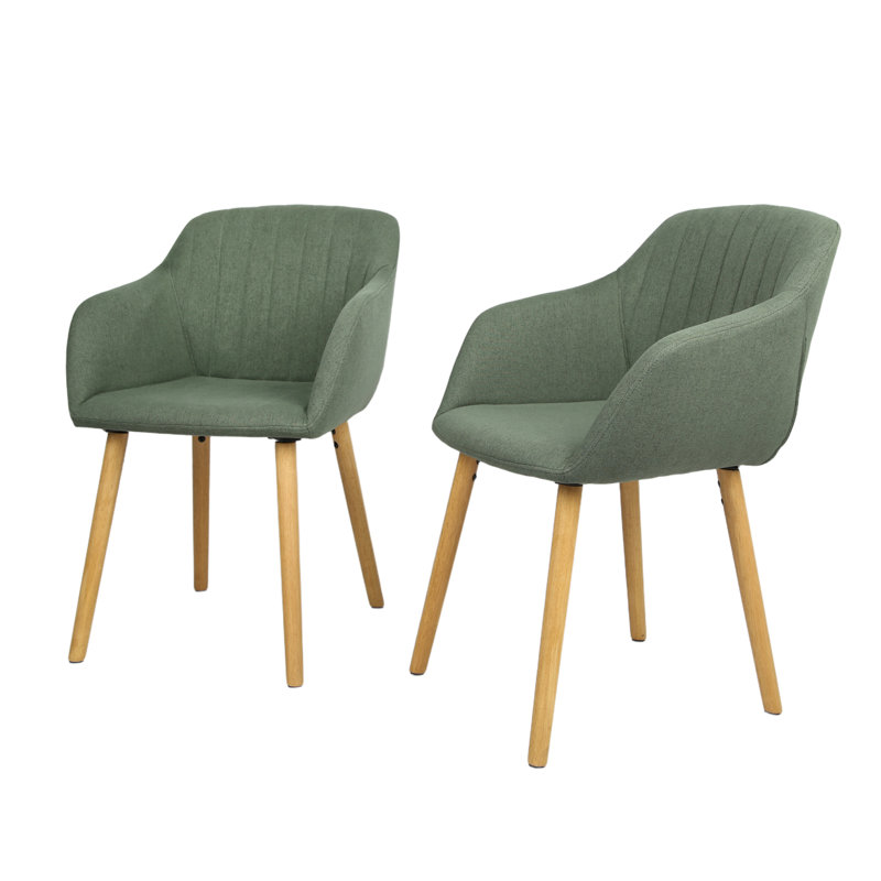 48cm H Premium Textured Woven Linen Upholstered Upholstered Back Armchair, Green
