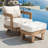 Assembly-Free Ottoman, Wood Look Finish: 0% Deforestation, 100% Wood Soul, Outdoor Aluminum Ottoman, Wood Grain Veneer Ottoman for Patio 