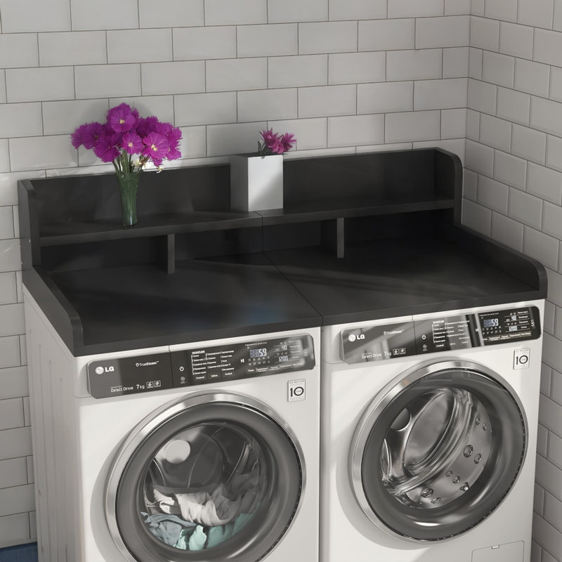 Washer Dryer Countertop with Edge, Double Layer Laundry Organizer for Efficient Storage and Workspace, 54\, Black