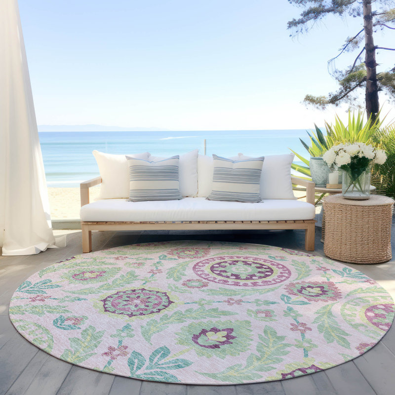 Mahaney Floral Indoor Rug, Round 8'