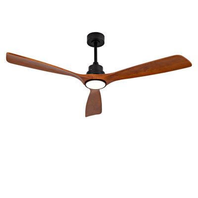 60-inch ceiling fan with light and remote control, quiet DC motor, dimmable LED light, 3 solid wood blades, 6-speed reversible fan, suitable for indoor home use