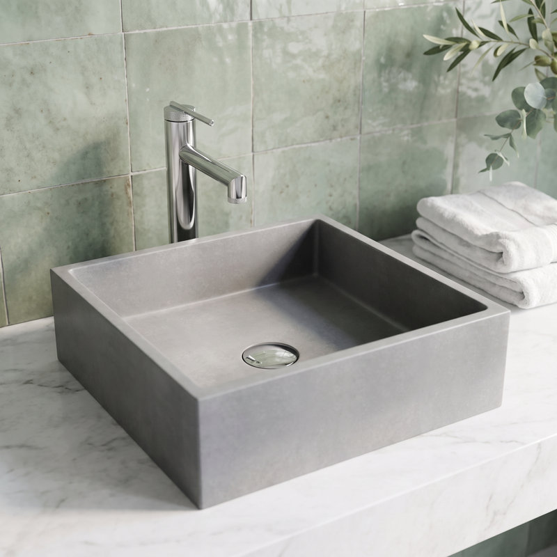 Lavabo de salle de bain vasque carré fait à la main gris Alhambra L 15 po x l 15 po x H 5 po Alhambra