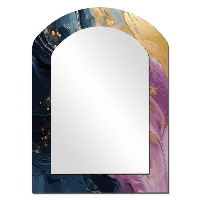Purple And Blue Movements In Paint I - Abstract Painting Asymmetrical Large Mirror, Modern Arch Decorative Wall Mirror, Printed Metal Art