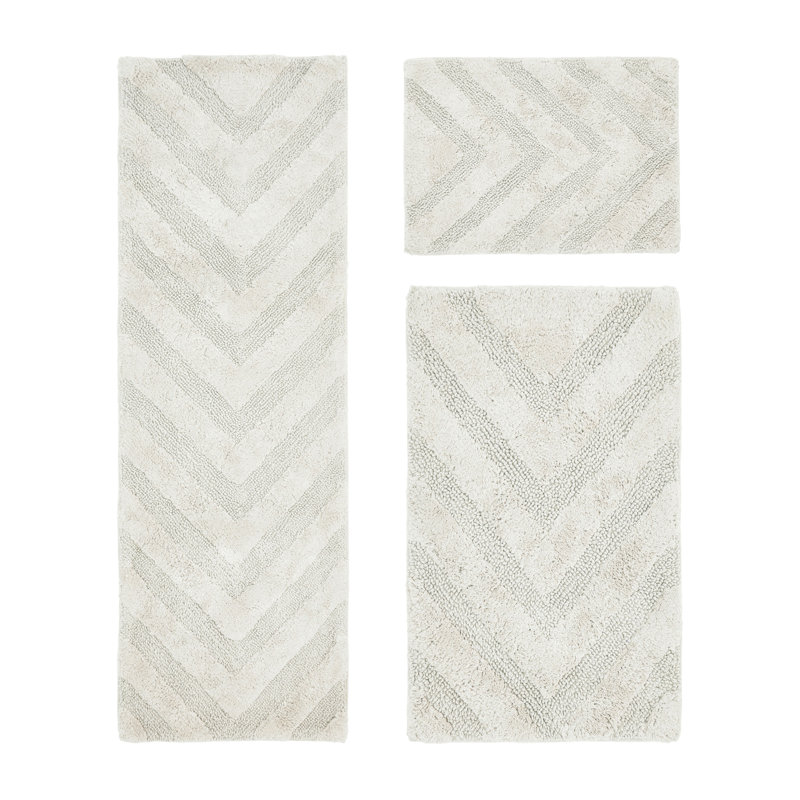 Branston Premium 100% Cotton 1990 GSM 3-Piece Tufted Chevron Bath Rug Set with Non-Slip Spray Latex Backing, OEKO-TEX® Certified, Super Absorbent & Machine Washable, Ivory