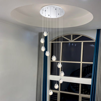 Grand lustre en cristal 10 lumières DEL chrome brossé