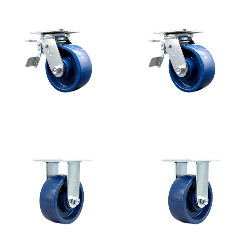 5 Inch Solid Polyurethane Caster Set with Roller Bearings 2 Brakes 2 Rigid SCC