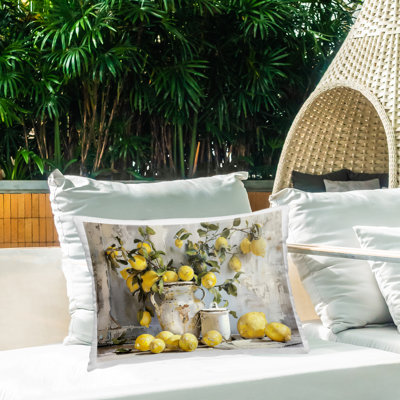 Lemons & Canisters Still Life Outdoor Printed Pillow by Arlington Prints