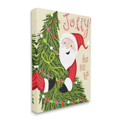 «Festive Jolly Santa Claus Playful Christmas Tree», ferme rustique surdimensionnée, estampe numérique, art texturé par Arrolynn Weiderhold