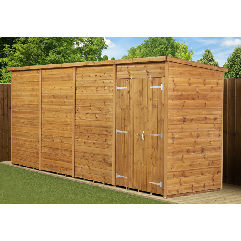 Modular Pent Garden Shed  16X4 No Windows  Double Door