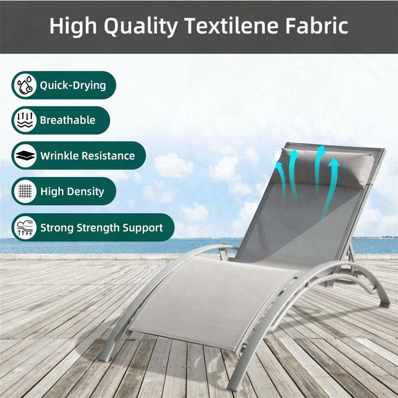 Pool Lounge Chairs Set of 3 with Adjustable Aluminum Frame and Side Table, Gray
