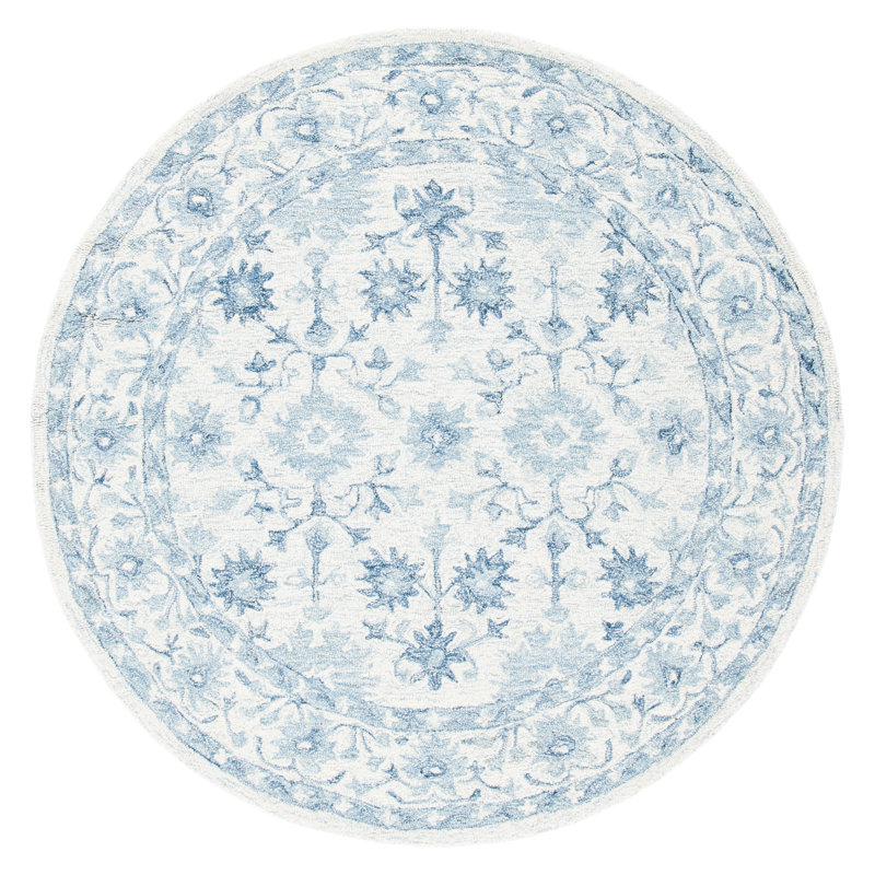 Lethe Oriental Handmade Tufted Wool Blue/Ivory Area Rug, Round 3'