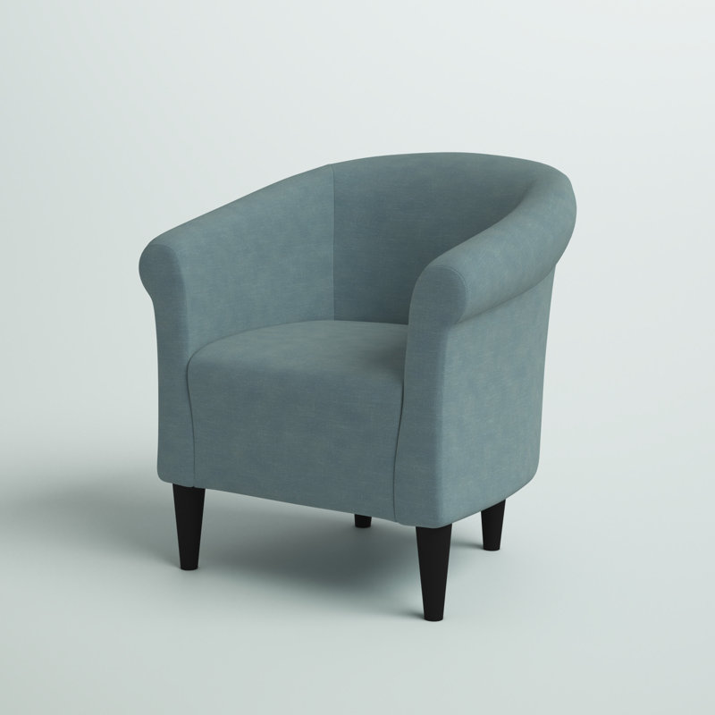 Liam Upholstered Barrel Chair, Toulan Ice Blue Twill