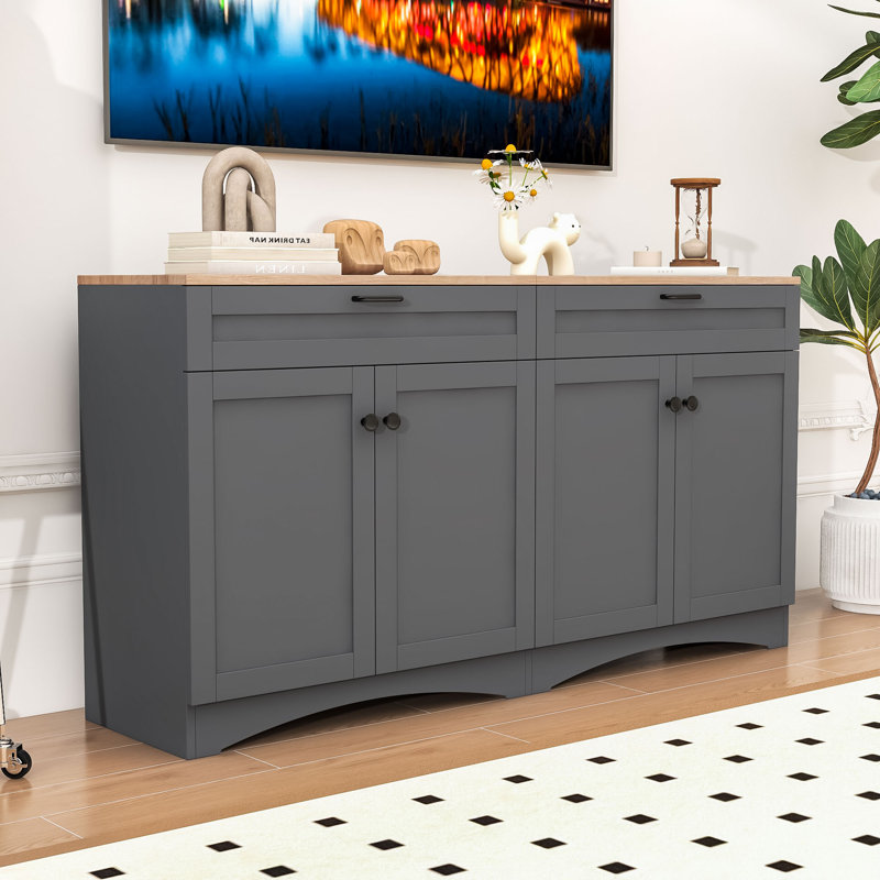 Rustic Multi-Functional Sideboard with Adjustable Shelves & Ample Storage, Gray