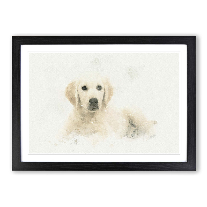 A Golden Retriever Puppy in Abstract - Picture Frame Graphic Art Print on MDF, Black Framed, 48cm H x 65cm W x 2cm D