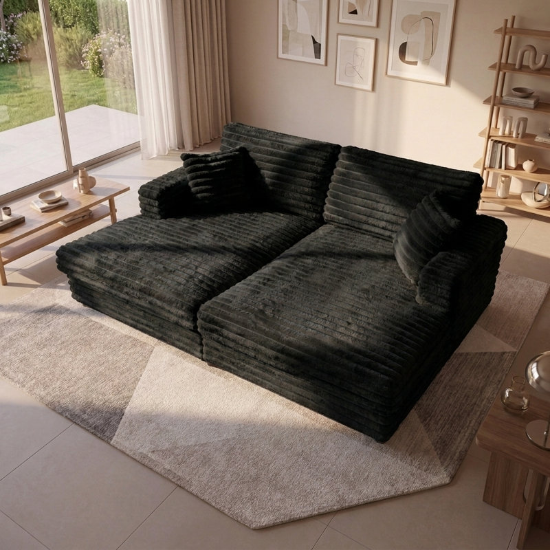 Chaise longue surdimensionnée à assise profonde avec canapé-lit et coussins décoratifs Cloud, Orange